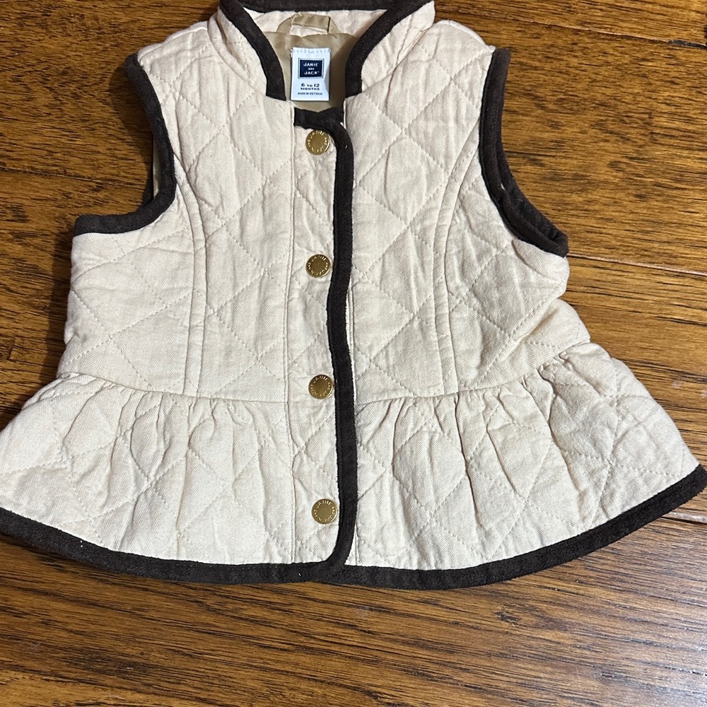 Janie and Jack Cream Vest with Dark Brown Trim
